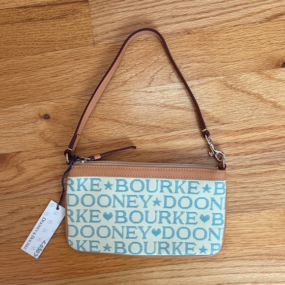 Dooney & Bourke Handbags - Dooney & Bourke Aqua and Tan Logo Wristlet